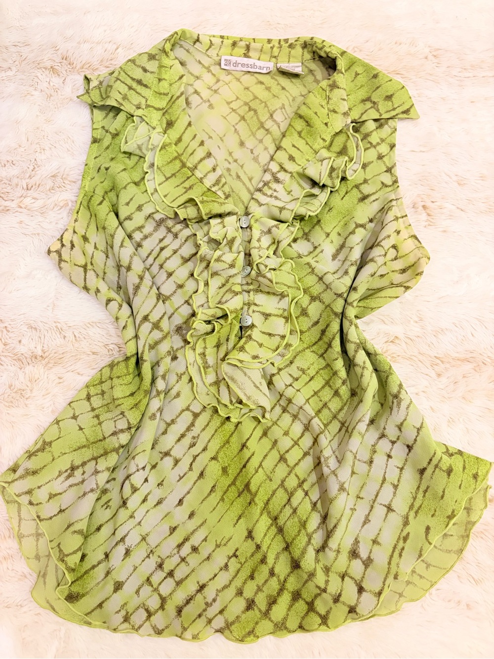 💚 Vintage Y2K Lime Green Ruffle Mesh Top Fairycore Coquette Boho Grunge It Girl